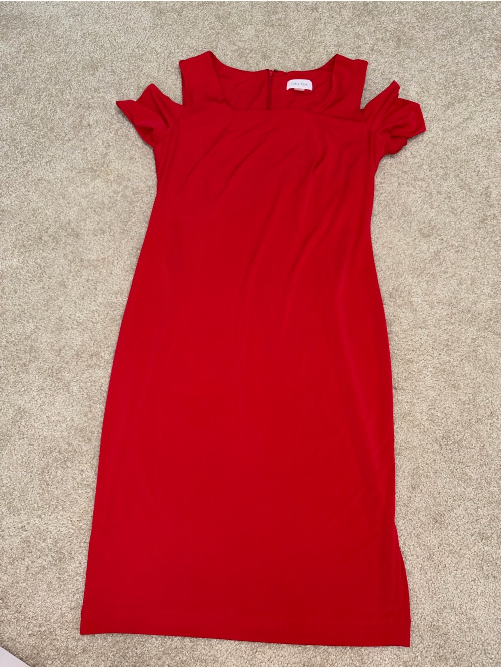 Calvin Klein Red Cold-Shoulder Midi Dress